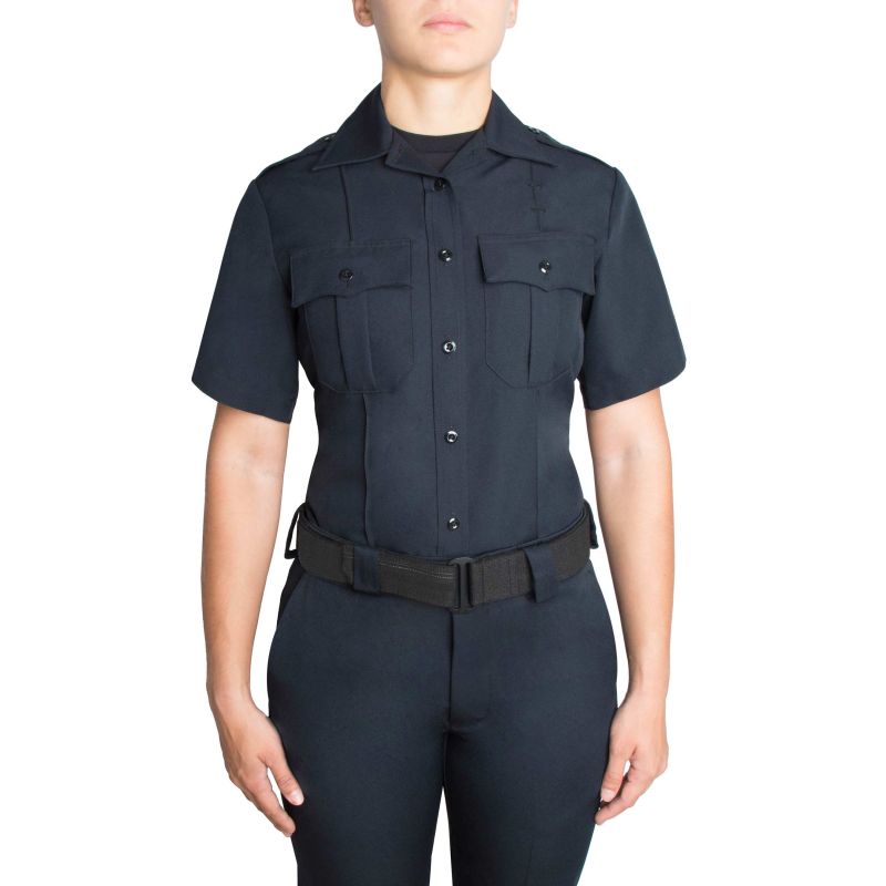 Womens Police Shirt - Short Sleeve Zippered Polyester Shirt