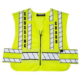 Hi-Vis Yellow Black Zip-Front Breakaway Safety Vest - Crossing Guard Logo 343C Blauer - Front