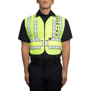Hi-Vis Yellow Black 343S Zip-Front Breakaway Safety Vest - Sheriff Logo Blauer - Front