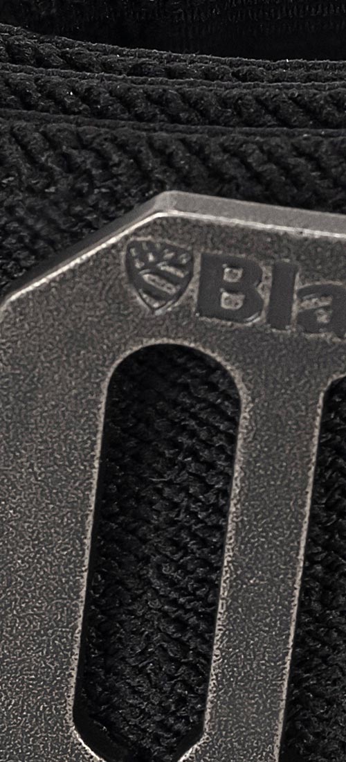 Close up image of stainless steel buckle from the Blauer Duty Belt