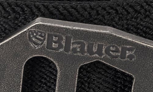 Close up image of stainless steel buckle from the Blauer Duty Belt